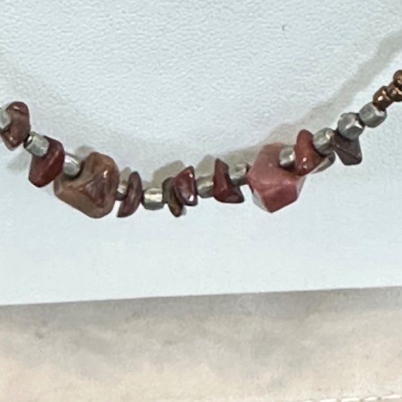 Red Jasper Stone Chip Necklace w/Multicolored Seed Beads Spring Ring Clasp - Picture 5 of 16